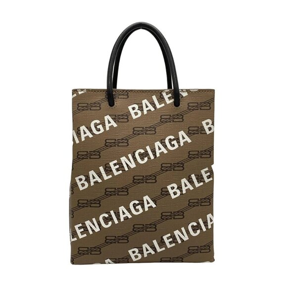 Auth BALENCIAGA Shopping Phone Holder Enlarge/BB Monogram 693805 Brown White - Picture 1 of 16